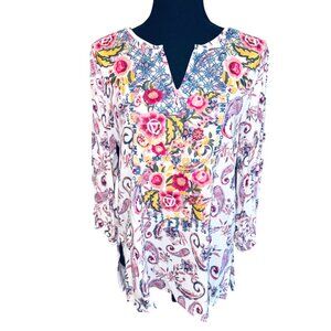 Savanna Jane Floral Paisley Boho Tunic Top Embroidered Cottage Core Multicolor M